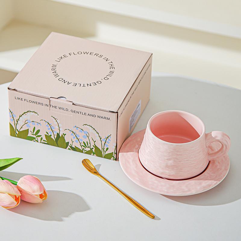 High end Stone patterned Ceramic Coffee Cups and Saucers for Office High Value Light Luxury Coffee Cups for Couples Breakfast Cup Souvenirs