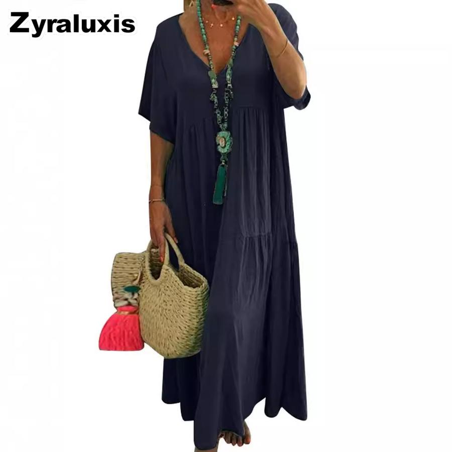 Frühling/Sommer Wunsch Neues Modell V-Ausschnitt Asymmetrisch Lang Maxikleid