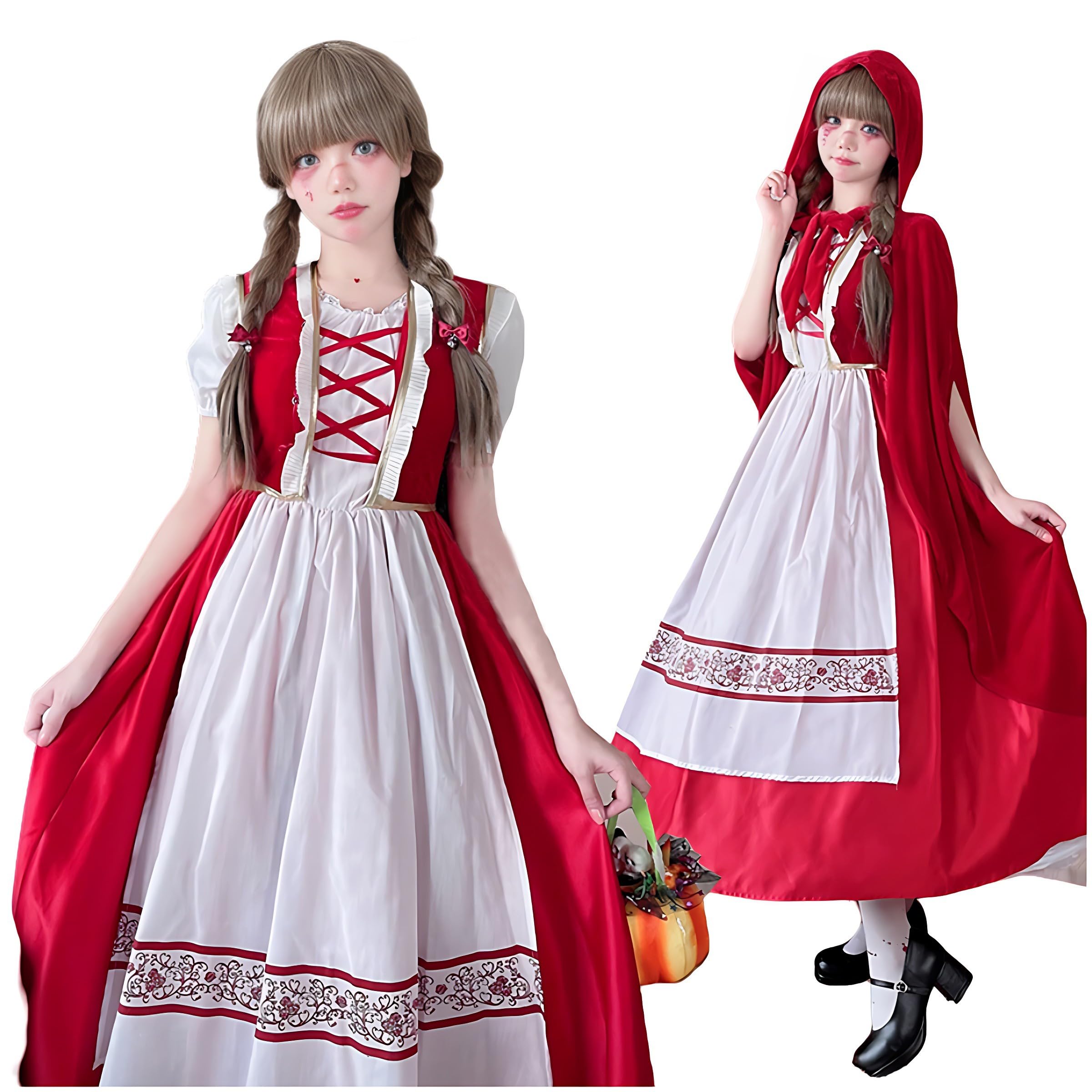 

JUNDOMECY Halloween Cosplay Little Red Riding Hood Costume for Luxurious and Plus Size Outfit with Fairytale Character Costume for Cultural Stage and