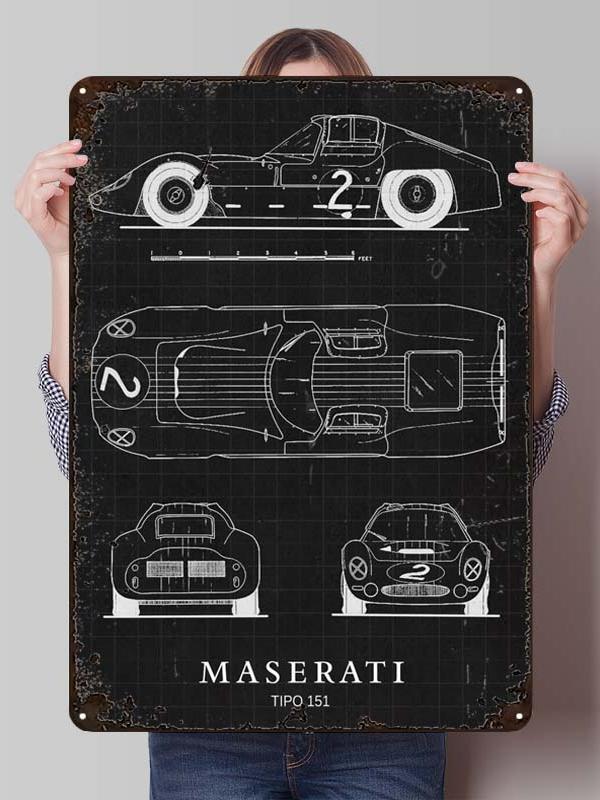 Maserati Classic Car Metal Poster Bedroom Decoration Living Room Decor Men Custom Metal Tin Signs for Garage Wall Art Decoration