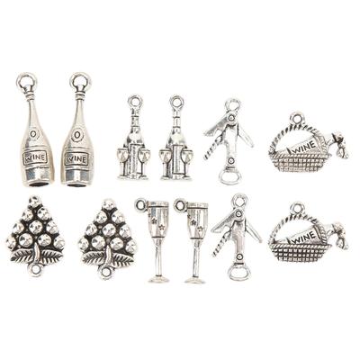 12 Pcs Wine Bottle Charm Pendants Vintage Silver Charm Pendants for DIY Ornaments Jewelry