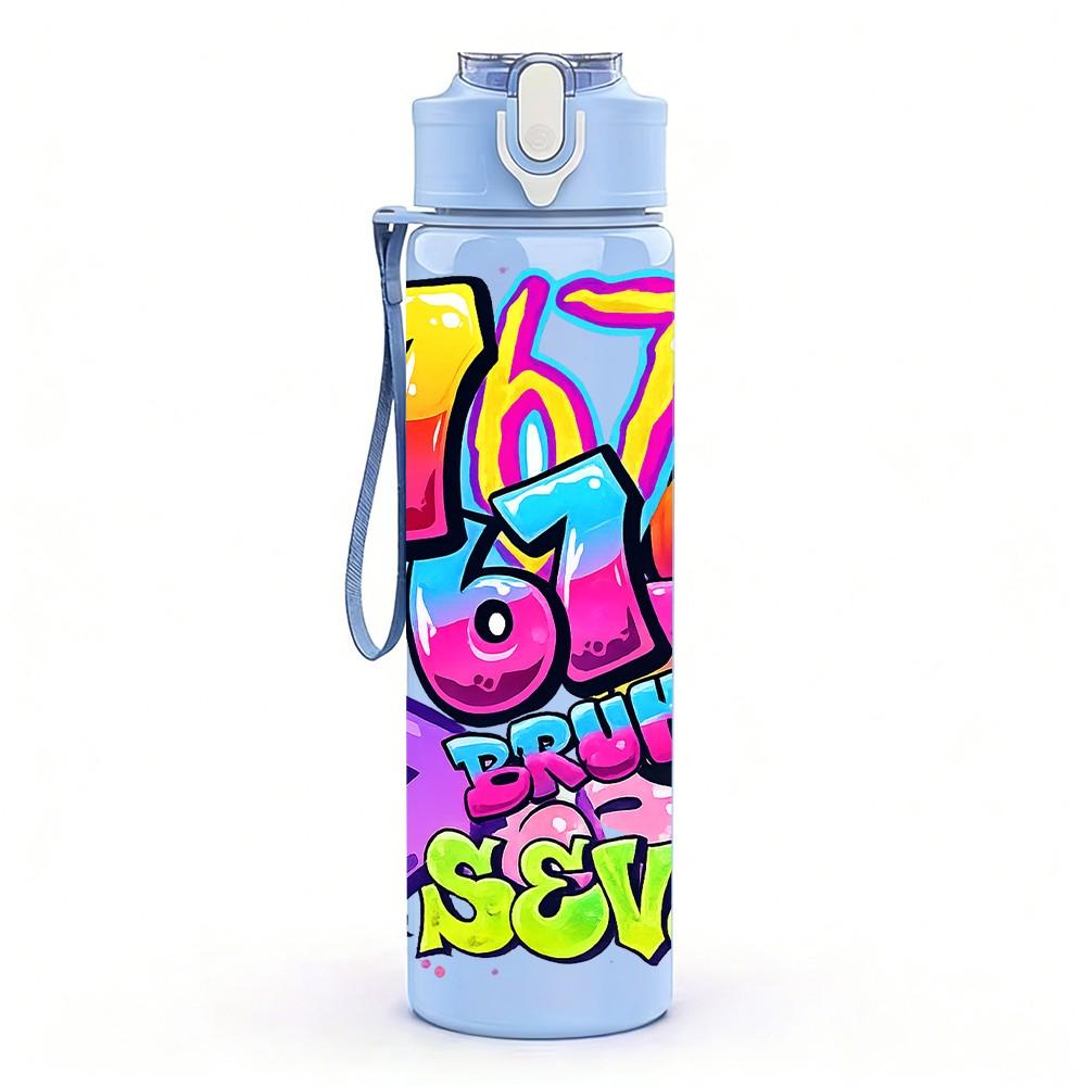 1PC 67 Colorful Psychedelic Graffiti Print 750ml Color Plastic Sports Water Bottle Leakproof Flip Straw Lid Suitable for Sports Office Home Use