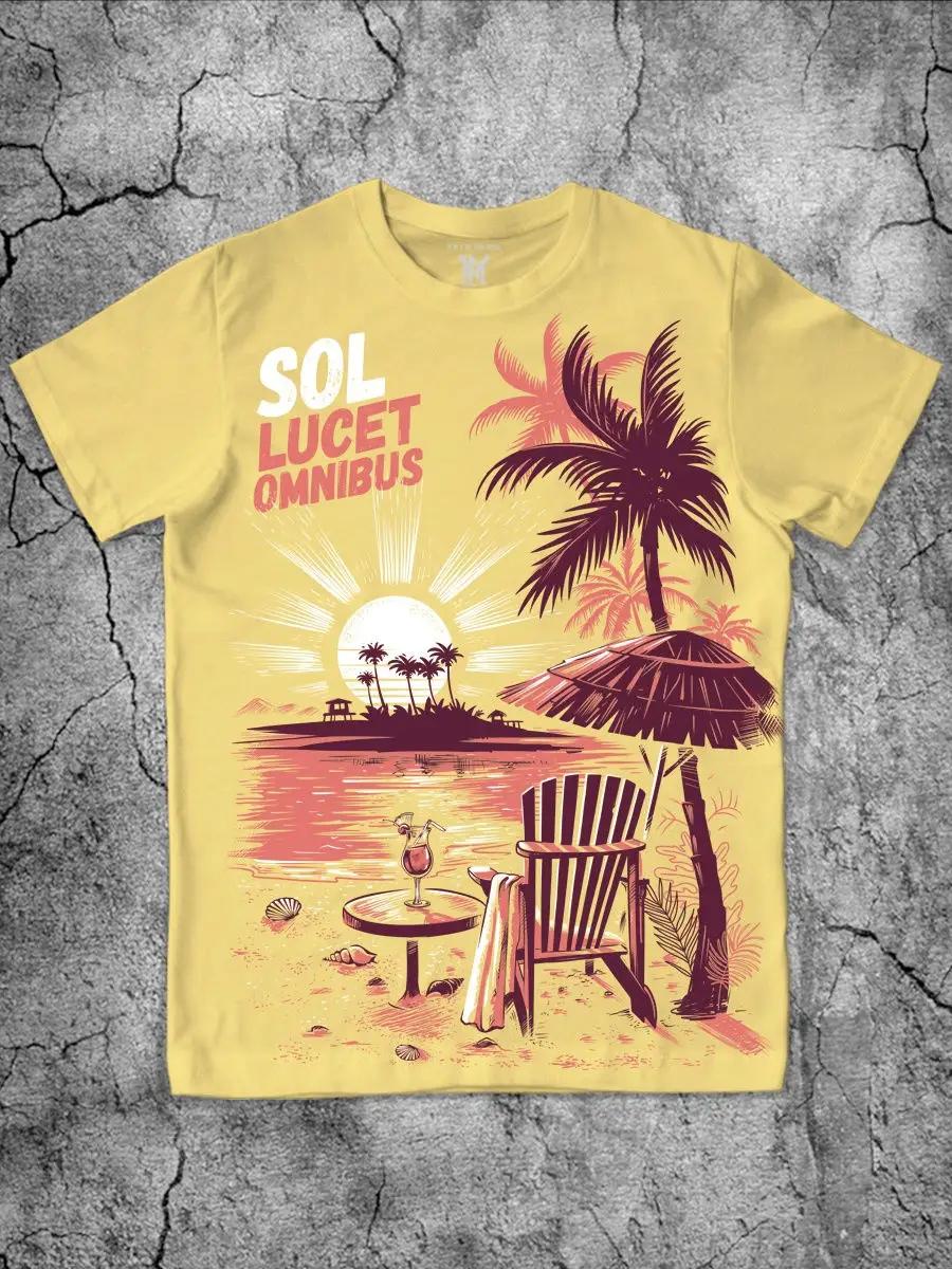 Men s blue cotton yacht T-shirt with sea print M