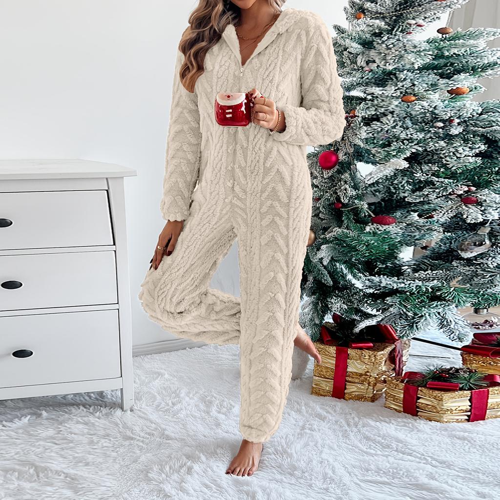 Women's Fashion Solid-Color Homewear Plush Comfortable One-Piece Pajama