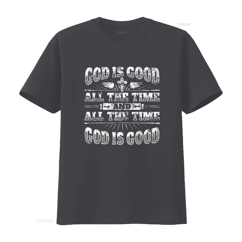 Cool Christian Saying T Shirt God Is Good All The Time Vintage Washed Streetwear Soft Top For Everyday Wear Designer Clothes