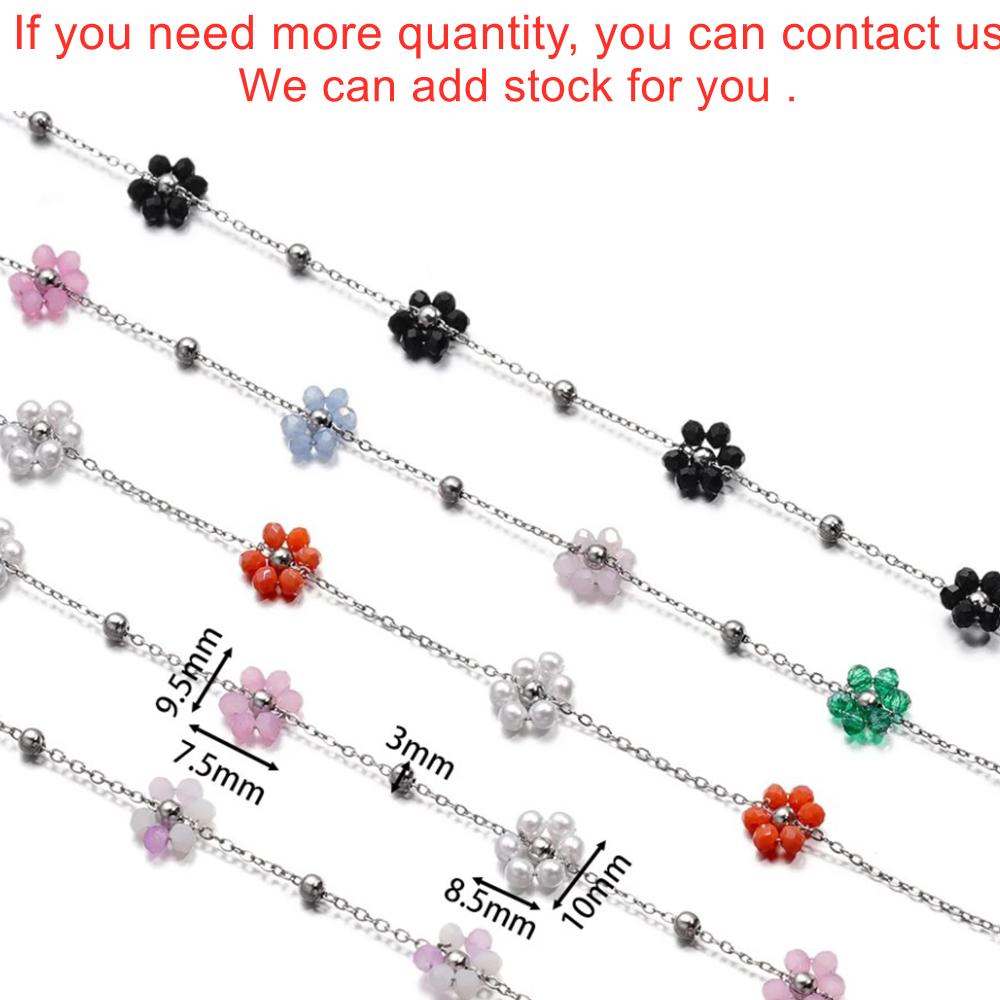 1Meter Stainless Steel Chain Flowers Pearl Beads Flat Link Chains for Necklaces Anklet Supplies DIY Jewelry Making Wholesale