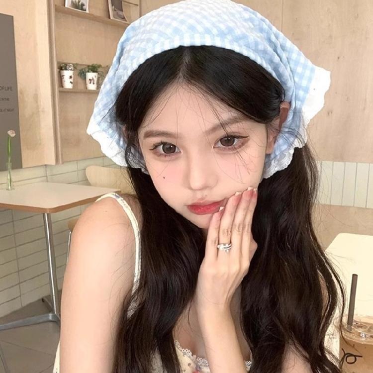 Elegant Triangled Head Kerchief Headbands Hairband Cute Checkered Hair Accessory