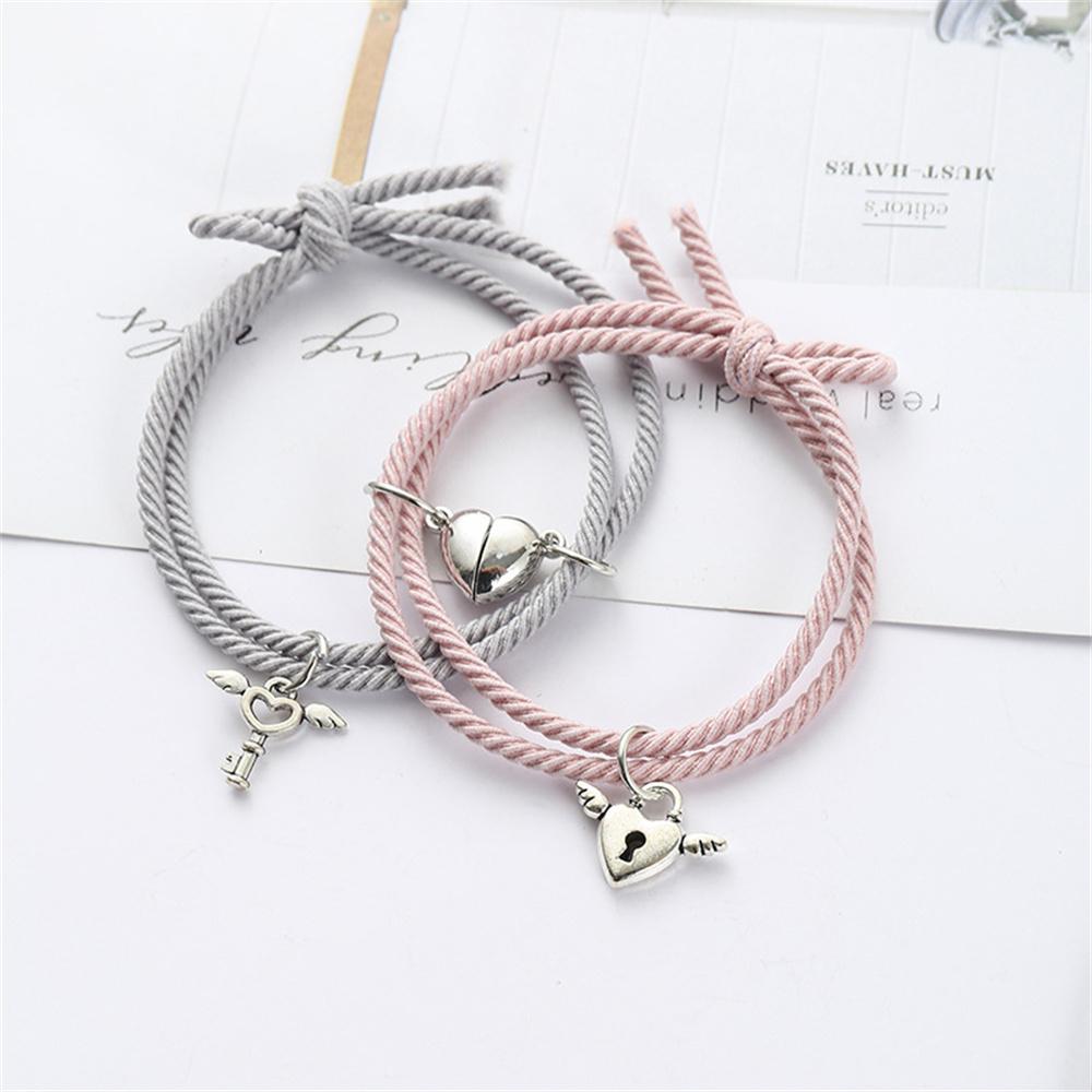 2Pcs Magnetic Bracelets for Women Men Heart Key Lock Pendant Charm Lovers Matching Bracelet Braided Hand Rope Friendship Jewelry