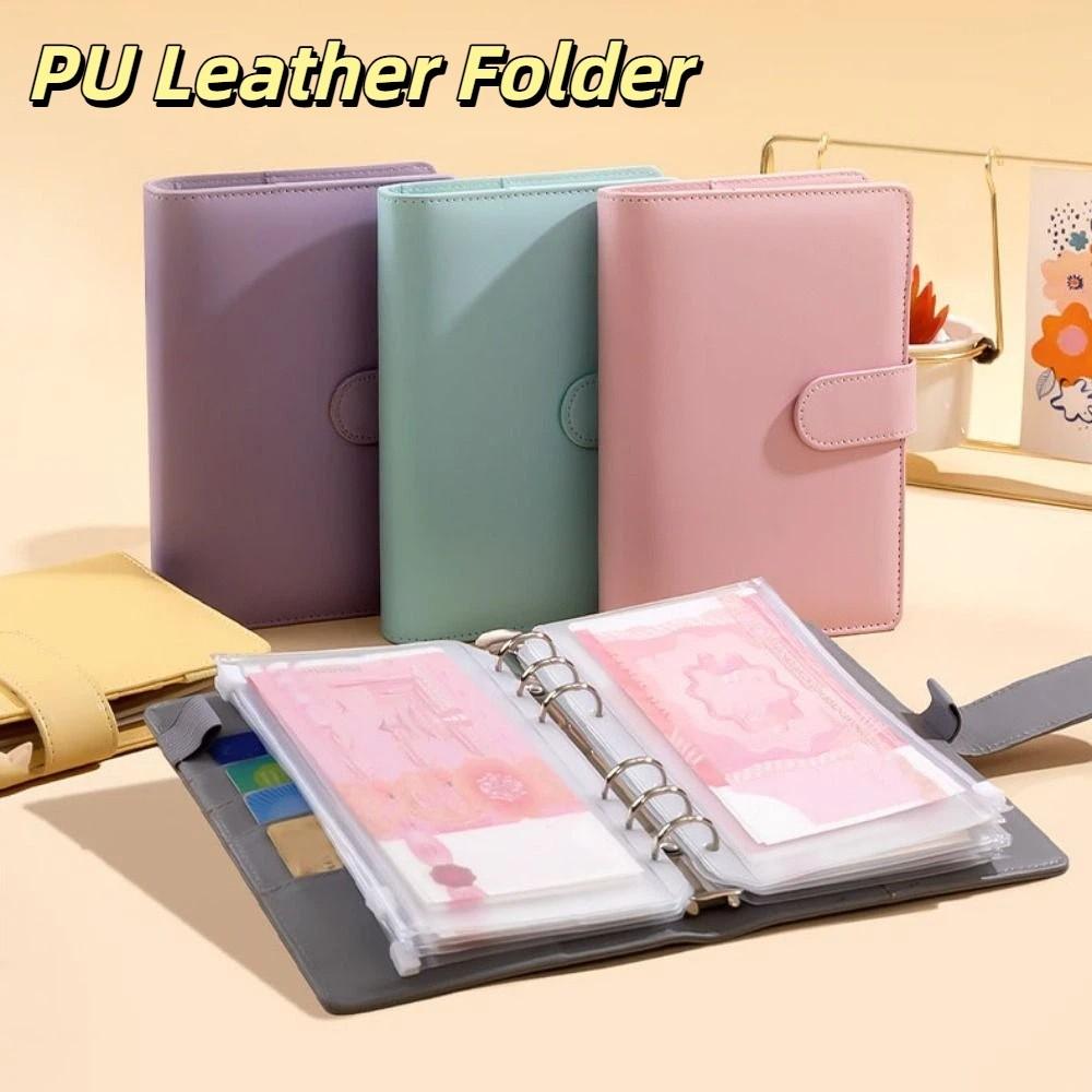 Macaron Color Cash Budget Ledger Magnetic button PU Leather Folder Loose-leaf Notebook Women