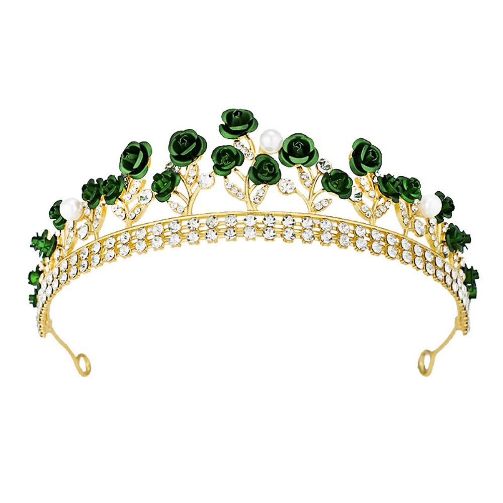 

Pearl Crystal Flower Tiara Rose Flower Wedding Headband Stylish Brid Crown Headband Headband зелений