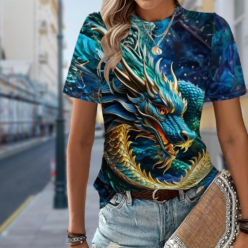 

Модна жіноча футболка з кольоровим крапковим принтом, смішна повсякденна футболка з круглим вирізом і короткими рукавами, літня жіноча футболка 4XL темно-синього кольору