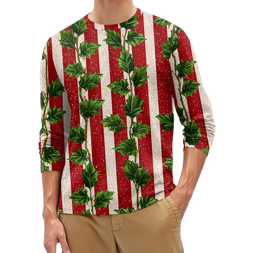 Men's Fashion Printed Round Neck Long Sleeve Bottoming Shirt Top