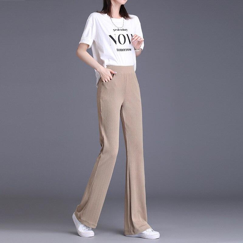 

Весенне-летние эластичные свободные брюки с высокой талией в корейском стиле, модные однотонные повседневные эластичные женские прямые брюки, женские широкие брюки XXXXL хаки