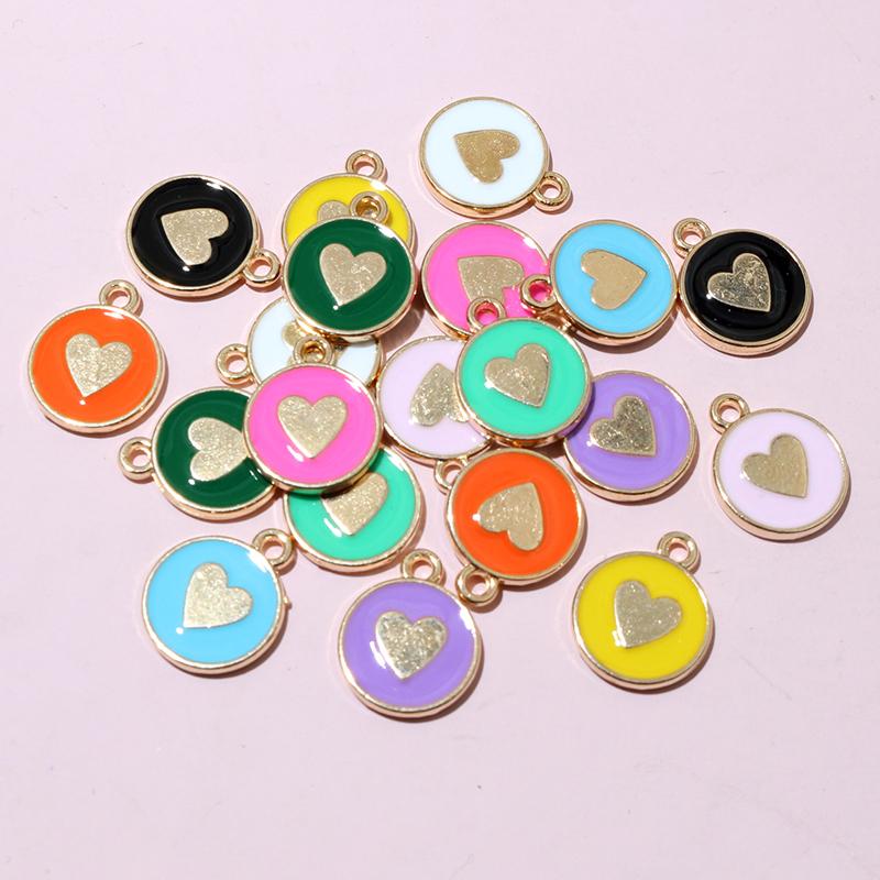 20pcs 14.5x12mm Enamel Double Side Heart Charms Pendant DIY Jewelry Making Accessories Findings for Bracelet Earrings Keychains
