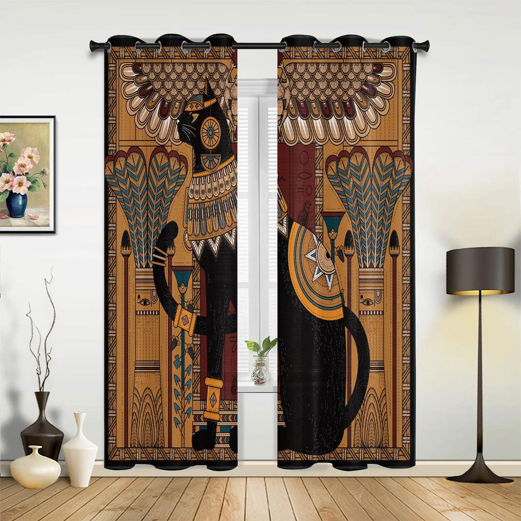 Egypt Pharaoh Yellow Mural Ancient Window Curtains Home Decoration Living Room Curtains Kid's Room Cortinas For Kitchen Bedroom
