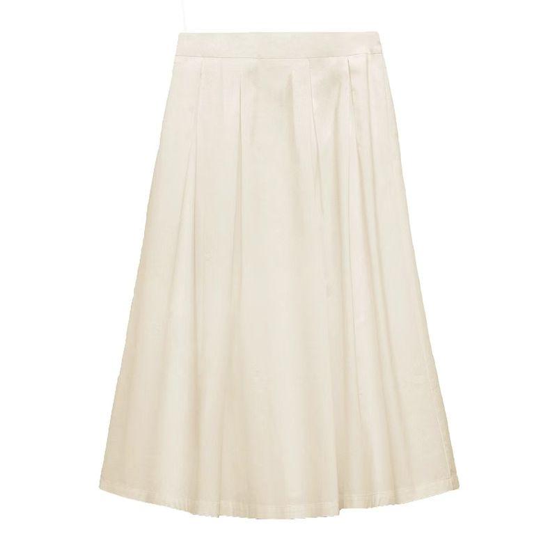 

Fashion Style Pleated Skirt High Waist Zipper Large Swing Skirt Solid Color High Waisted Skirt Beige M