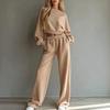 Women's Casual 2 Piece Outfit Set with Cropped Long Sleeve Sweatshirt and Wide Leg Pants
