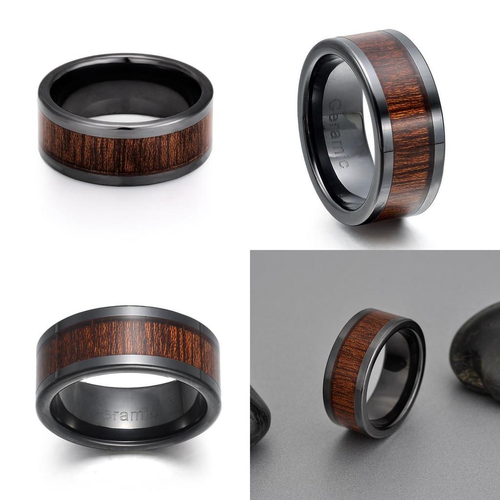 Titanium Steel Wooden Grain Ring With Resin Coating For Men And Women Fashion Jewelry