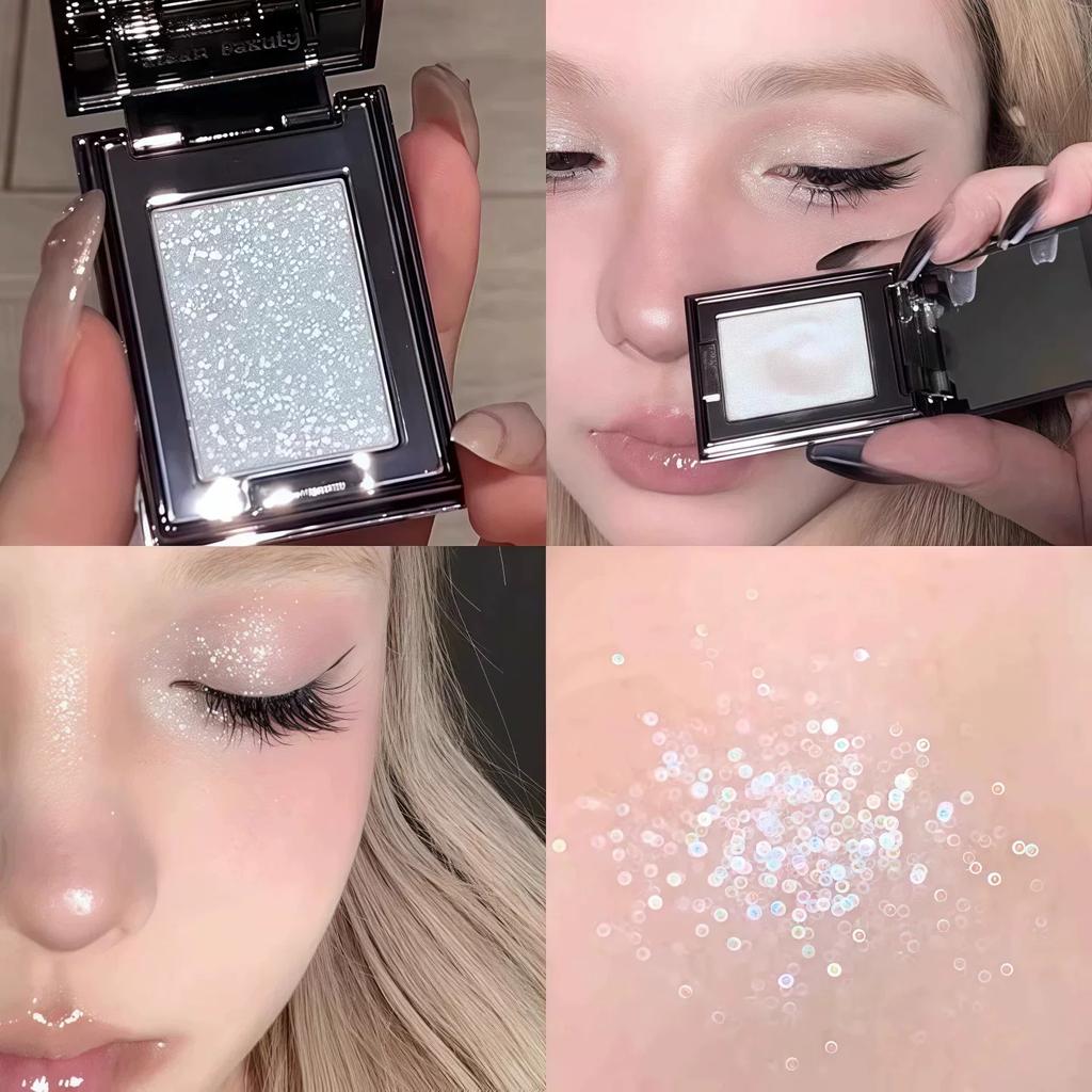 Fairy Crystal Single Color Eyeshadow Low Saturation Gray Pink Rose Noble and Luxurious Pink with Fine Diamond Shimmer Smokey Look