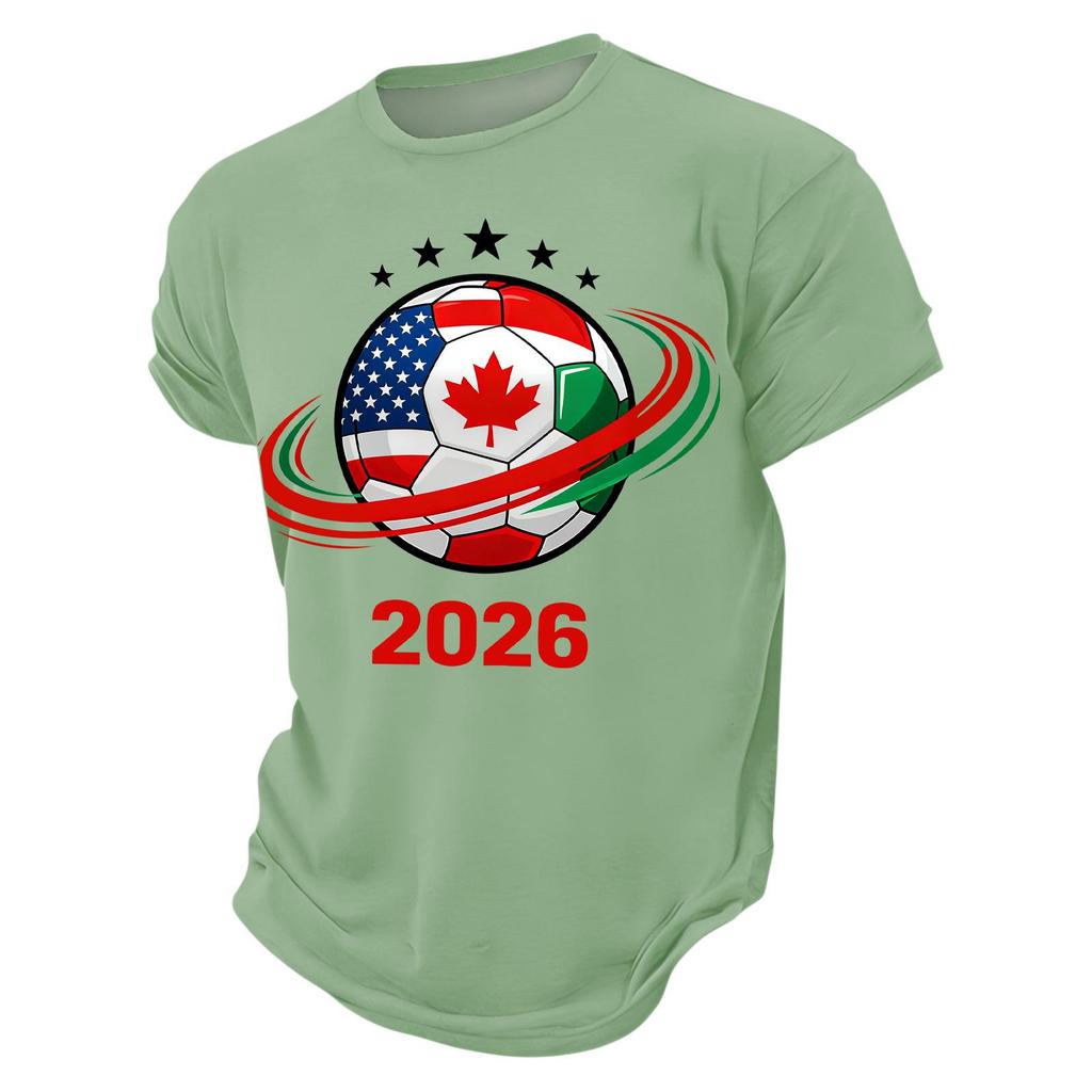Men’s Short Sleeve Crew Neck TShirt 2026 Soccer Ball Print with Flags Graphic Casual Fit Top