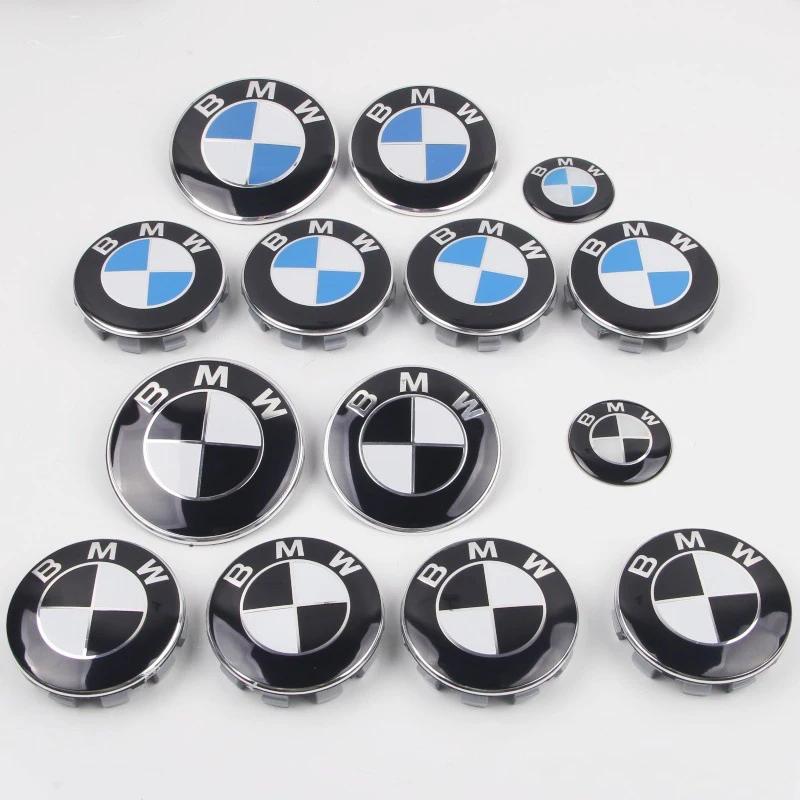 7pcs BMW Emblem Set 82mm 74mm 45mm 56mm 68mm Car Front Hood Logo Rear Trunk Badge Wheel Center Hub Caps Steering Wheel Sticker