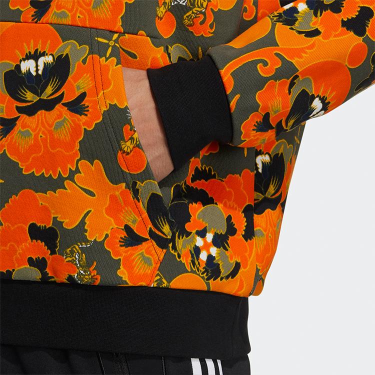 Adidas Aop Hoodie Casual Sport Pullover Men Tops Orange Yellow GT6492