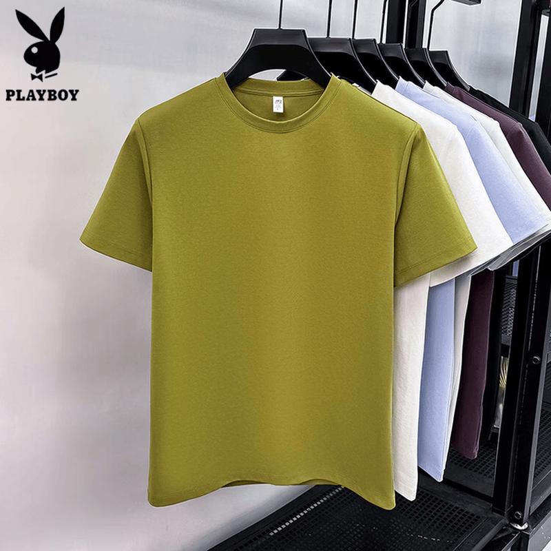 PLAYBOY Men's Cool & Breathable Cotton Blend Solid Crew Neck T-Shirt