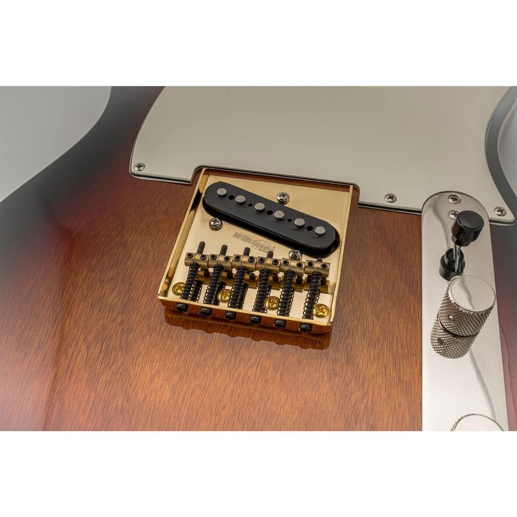 Wilkinson WOT02 Vintage Telecaster Bridge with String Brass Saddles for TL Electric Gold 10.8mm Pitch, 6-Way Guitars,