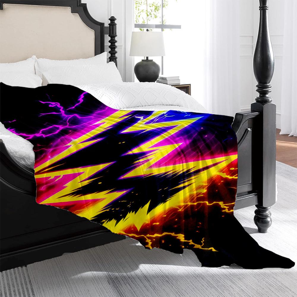 1pc Vibrant Lightning Bolt Print Flannel Blanket - Soft, Warm, and Machine Washable | Minimalist Home Decor for Sofa, Bedroom
