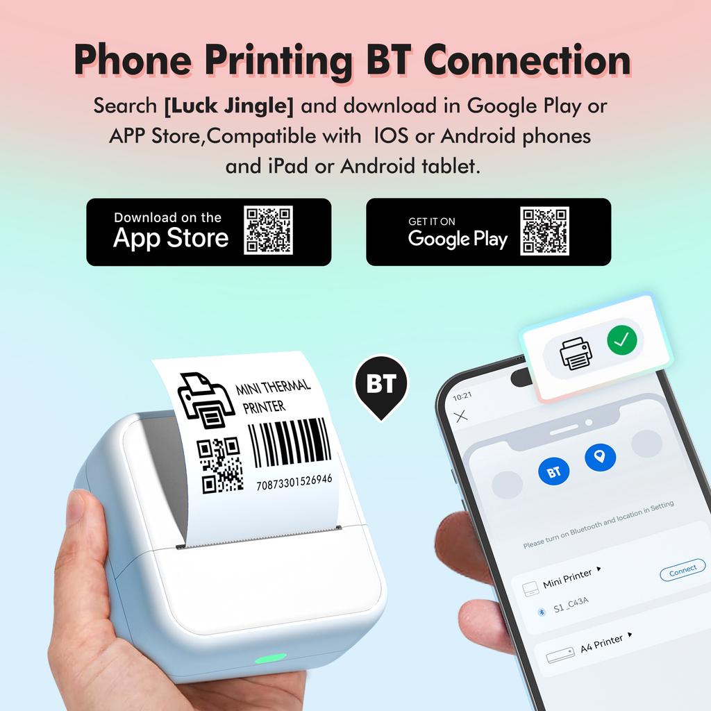 Mini taskuprinter Kaasaskantav termofotode kiirprintimine etikettide valmistaja masin BT Wireless Connect