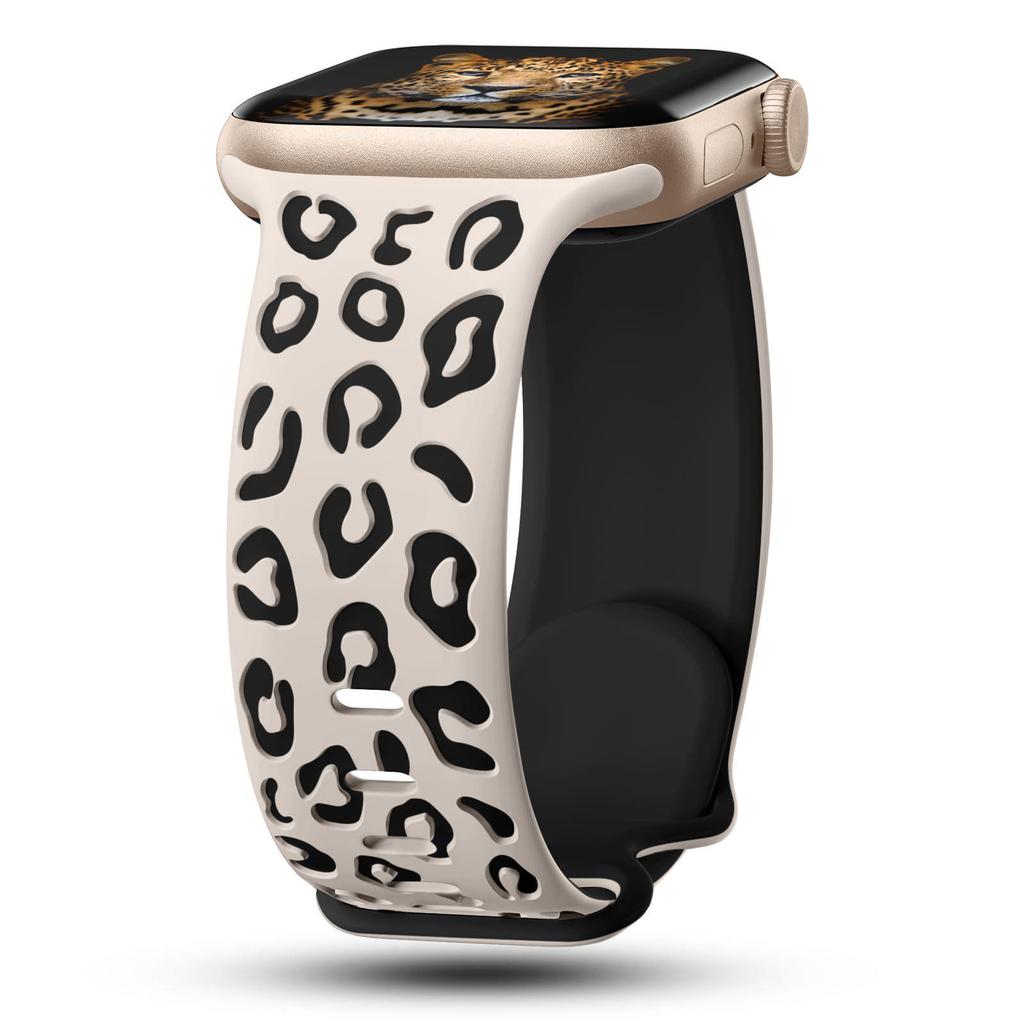 Apple Watch 10 S9 Ultra Sports Leopard Print Laser-Engraved Two-Color Silicone Wristband