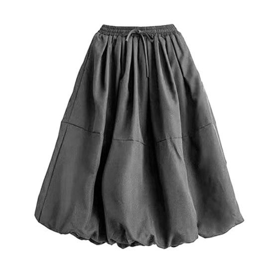 Damen Rock Hohe Taille Großer Saum Maxirock mit Taschen Einfarbige Lockere Passform Lässiger Knospenrock Abendparty Kleidung