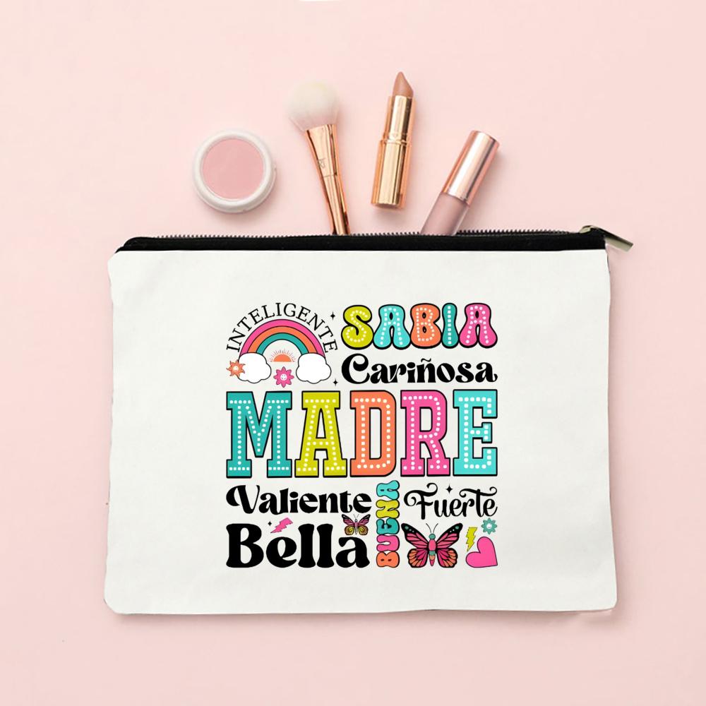 Spanish Printed Makeup Bag Travel Neceser Toiletries Storage Bag Female Canvas Cosmetic Bags Birthday Mother's Day Gift for Mom