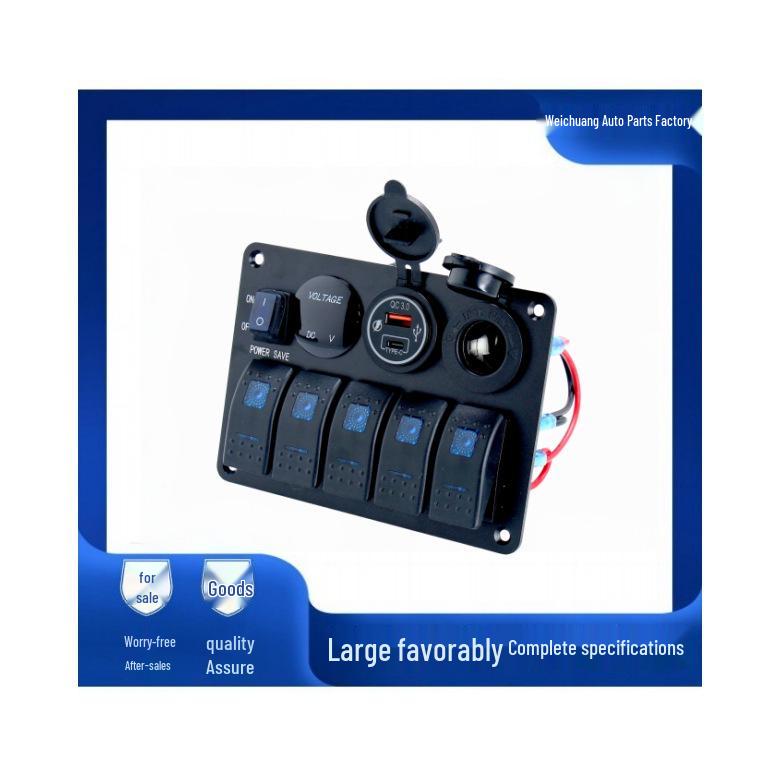 

Cross-Border Car Charger Panel: Voltmeter, Cigarette Lighter, 5+4 Blue Rocker Switch & Socket Combo