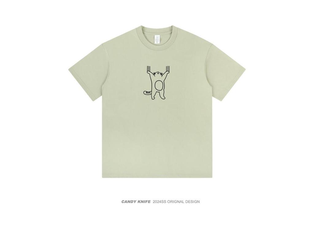 2024 Summer Creative Cartoon Print Loose Short Sleeve Trendy Round Neck Casual Shirt