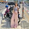 Early Spring Vintage High Waist Pink Saber Cut Relax Wide Leg Denim Pants For Ladies Casual Pants Oversize Denim Trousers