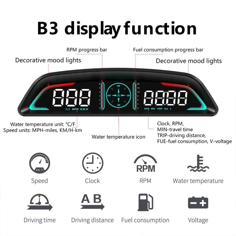B3 Head Up Display For HUD Speedometer RPM OBD Smart Digital Overspeed Alarm Engine Fault Code Car Navigator Car Safely