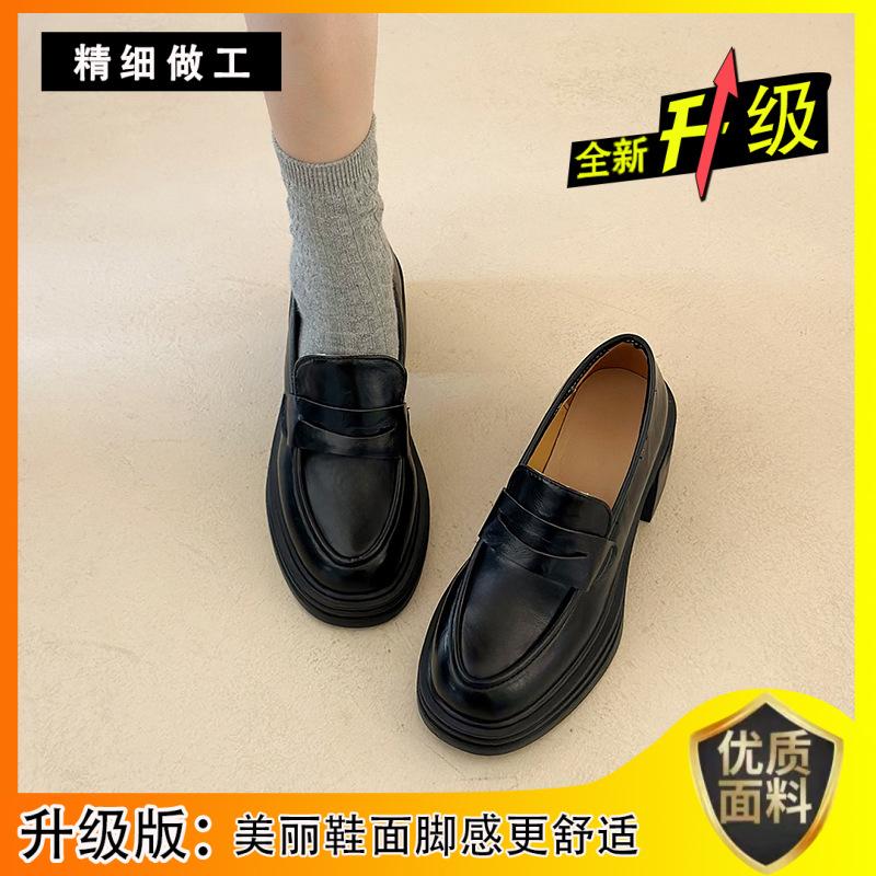 Retro thick heel small leather shoes women's spring and autumn 2025 new shallow loafers platform-soled versatile single shoes