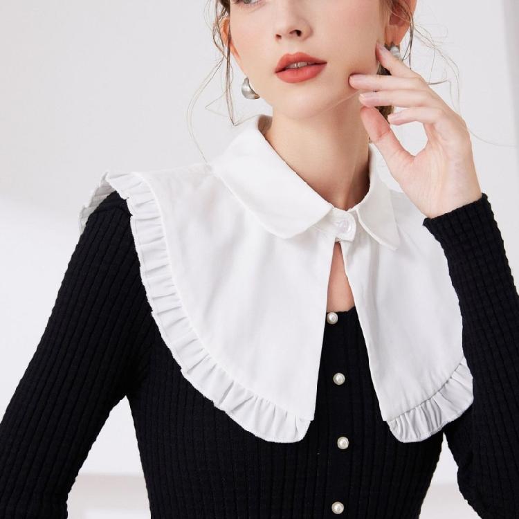 Women's Elegant Turn Down False Collar with Ruffled Trim Decorative Shawl Wrap Scarf Capelet for Dresses Blouse Top