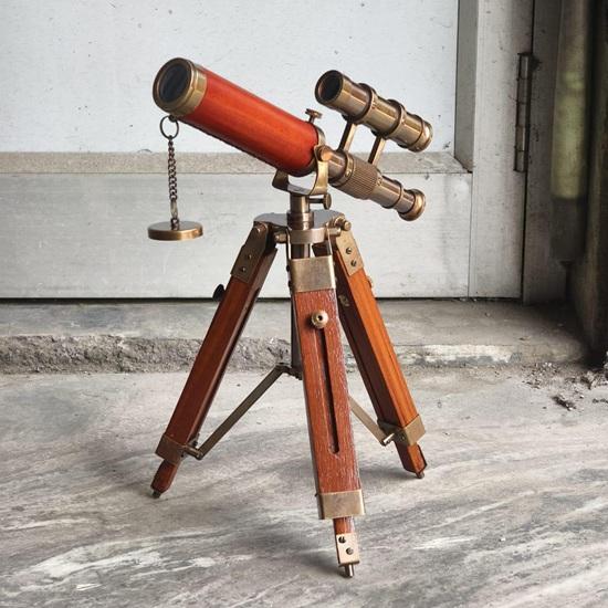 Brass Telescope with Wooden Tripod Maritime Desk Home Office Decor Showpiece Wedding Anniversary Christmas Gift 30.5 cm