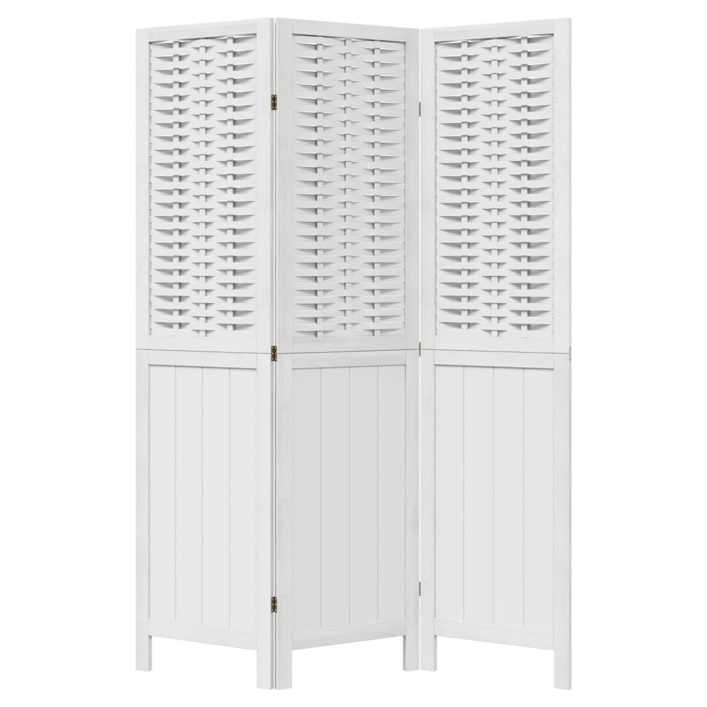 3 Piece Room Divider White Solid Paulownia Wood