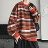 Men's Retro Striped Sweatshirt - Spring Trend Loose Fit, Round Neck, Korean Lazy Style Pullover