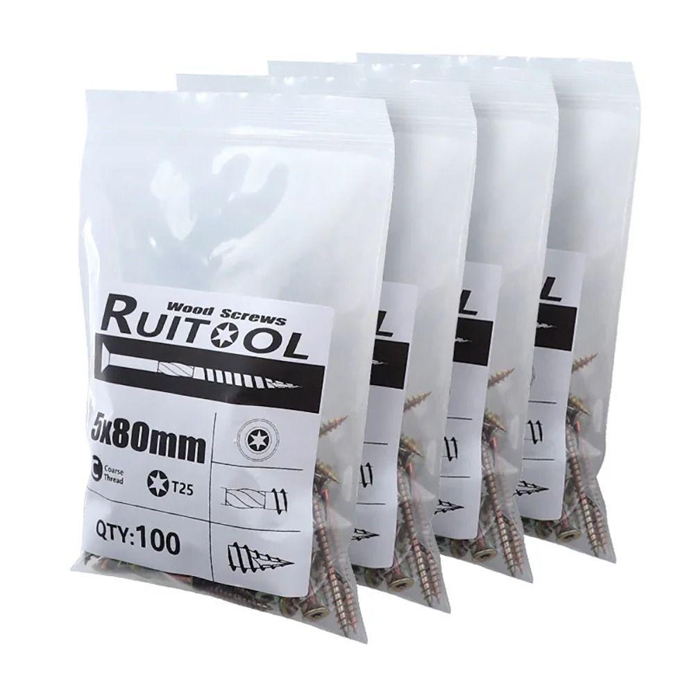 100Pcs/Pack M5 Flat Head Self-tapping Screw Galvanized Woodworking Screws T25 Screws  Hardware Tools