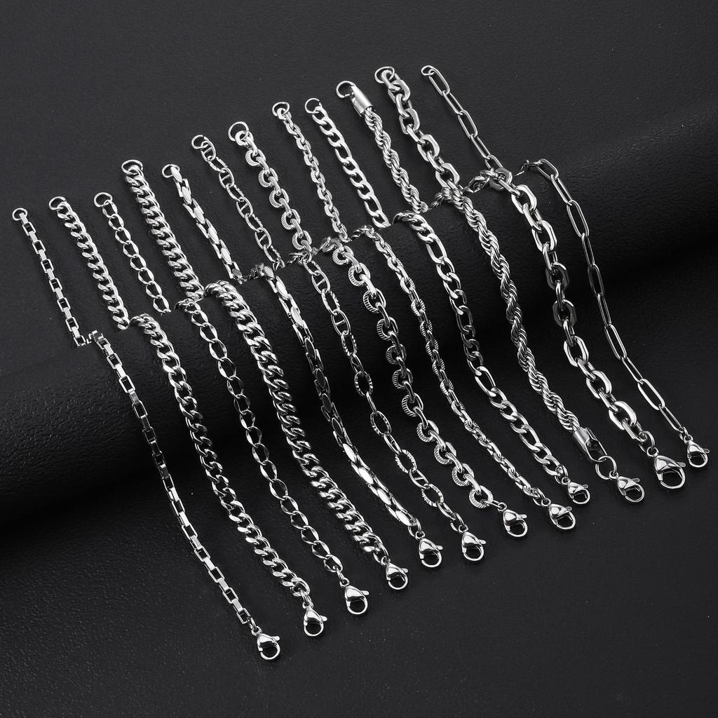 12Pcs/Set Stainless Steel Cuban Bracelets in Hip-hop Style, Suitable for Men and Women,Perfect for Daily Wear and Gift Giving