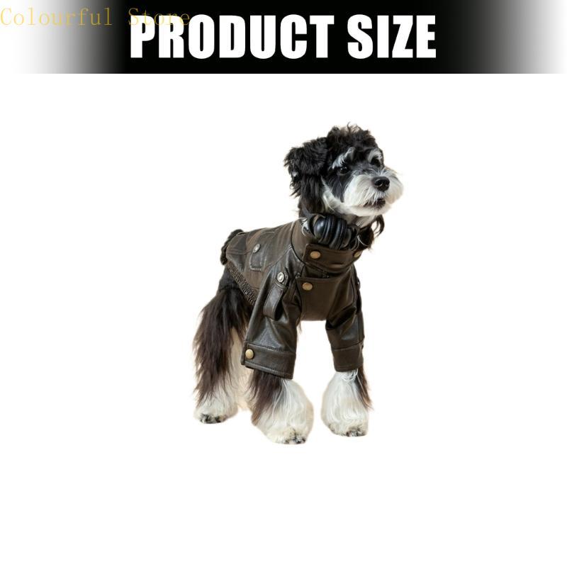 Small Dog Leather Jackets Motorcycles Styles Cyclists Coat with Metal Button Shoulder Belt Warm Fall Winter Pet Costume