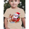 Summer Children's Fashion T-shirt Christmas Santa Claus Printed Outdoor Casual Parent Child Top Sitting on Elk Sled