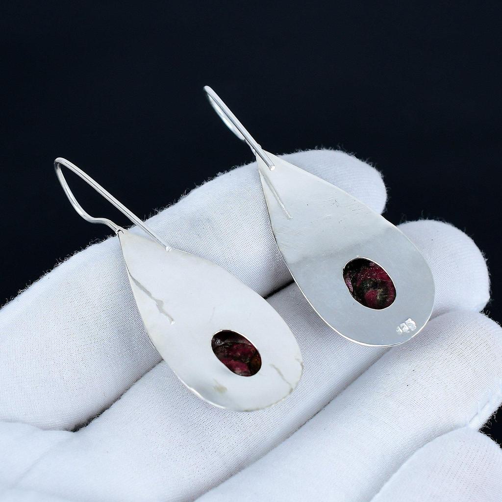 Copper Rhodochrosite Gemstone Earrings, 925 Sterling Silver Earrings, Handmade Silver Earrings For Gift, Rhodochrosite Dangle Earrings Party Wear Gift