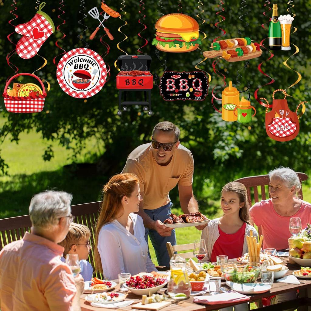 Ireer 52 Pcs Summer Picnic Party Hanging Decor Picnic Birthday Hanging Swirl BBQ Decoration Swirls for Barbecue Decor for Birthday Carnival Summer