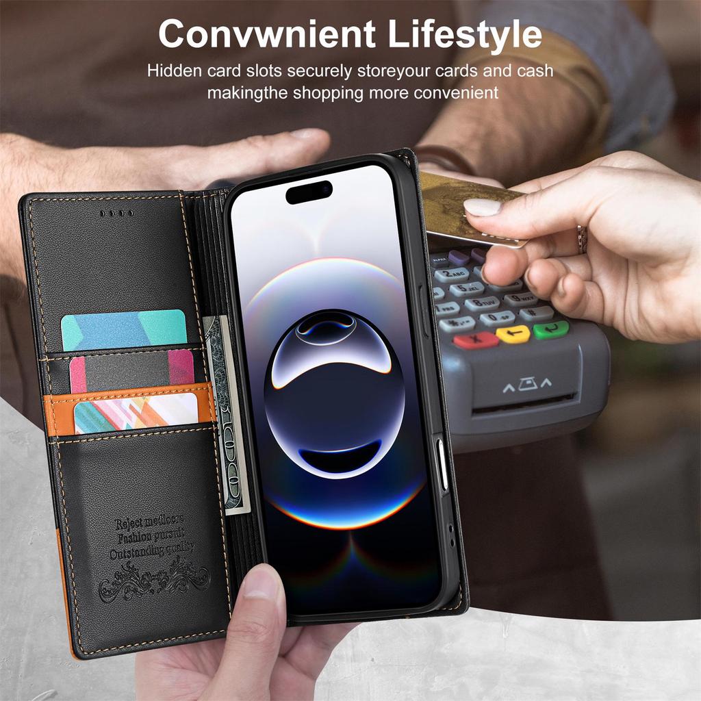 iPhone 17 Pro Max Anti-Theft Magnetic Flip Wallet Case with Card Slot and Stand