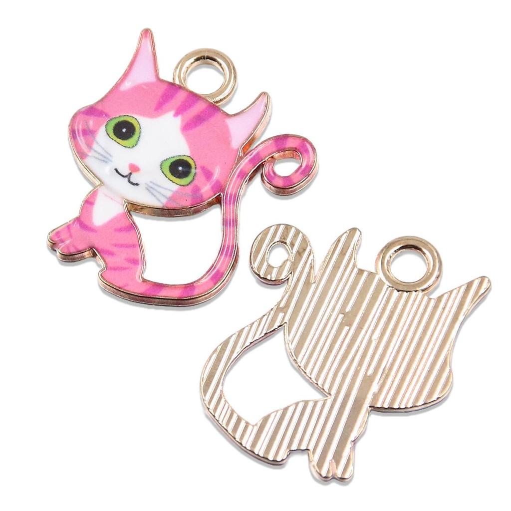 9-Color Creative Long-Tailed Cat Pendant (21x24mm, KC Gold) – Cute and Unique Ornament
